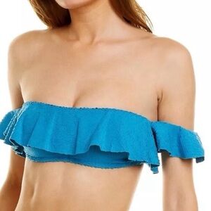 Vix Paula Hermanny Feather Print Off The Shoulder Blue Bikini set Large